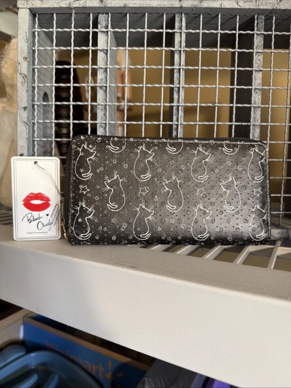Blush Crush Zip Around Wallet In Black - Cats W Glitter Accents - NWT